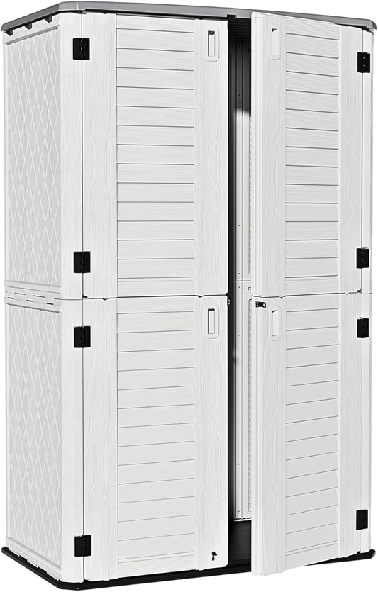 ZZM Large 67 Cu.ft Waterproof Storage Shed, Outdoor Storage Cabinet，Durable Resin Storage for Patio Furniture, Garden Tools, Pool Accessories, Mower Storage (White)
