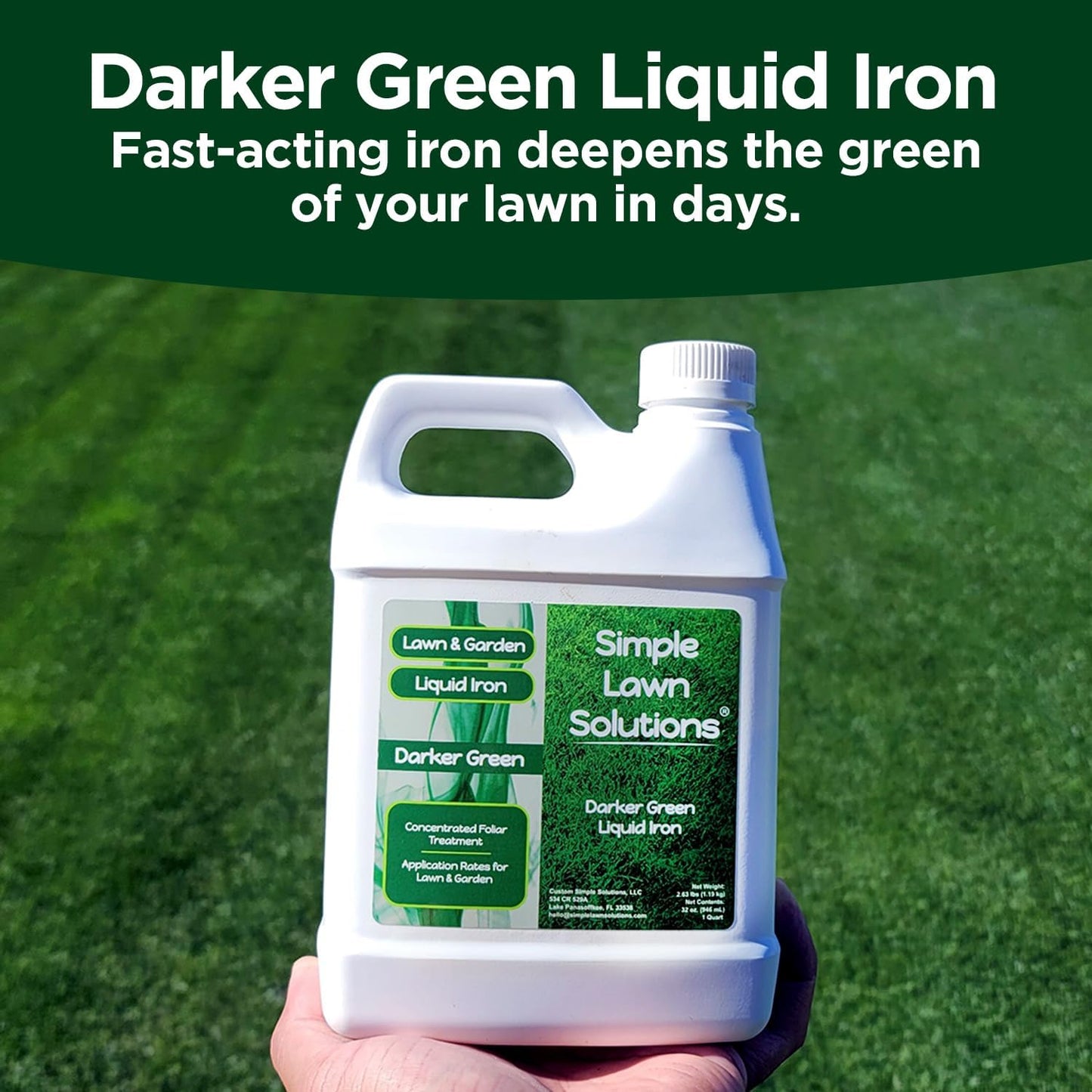 Simple Lawn Solutions - Liquid Iron Fertilizer Darker Green - Chelated Micronutrients - Concentrated Green Booster for Turf Grass, Indoor Plants and Outdoor Garden (32 Ounce)