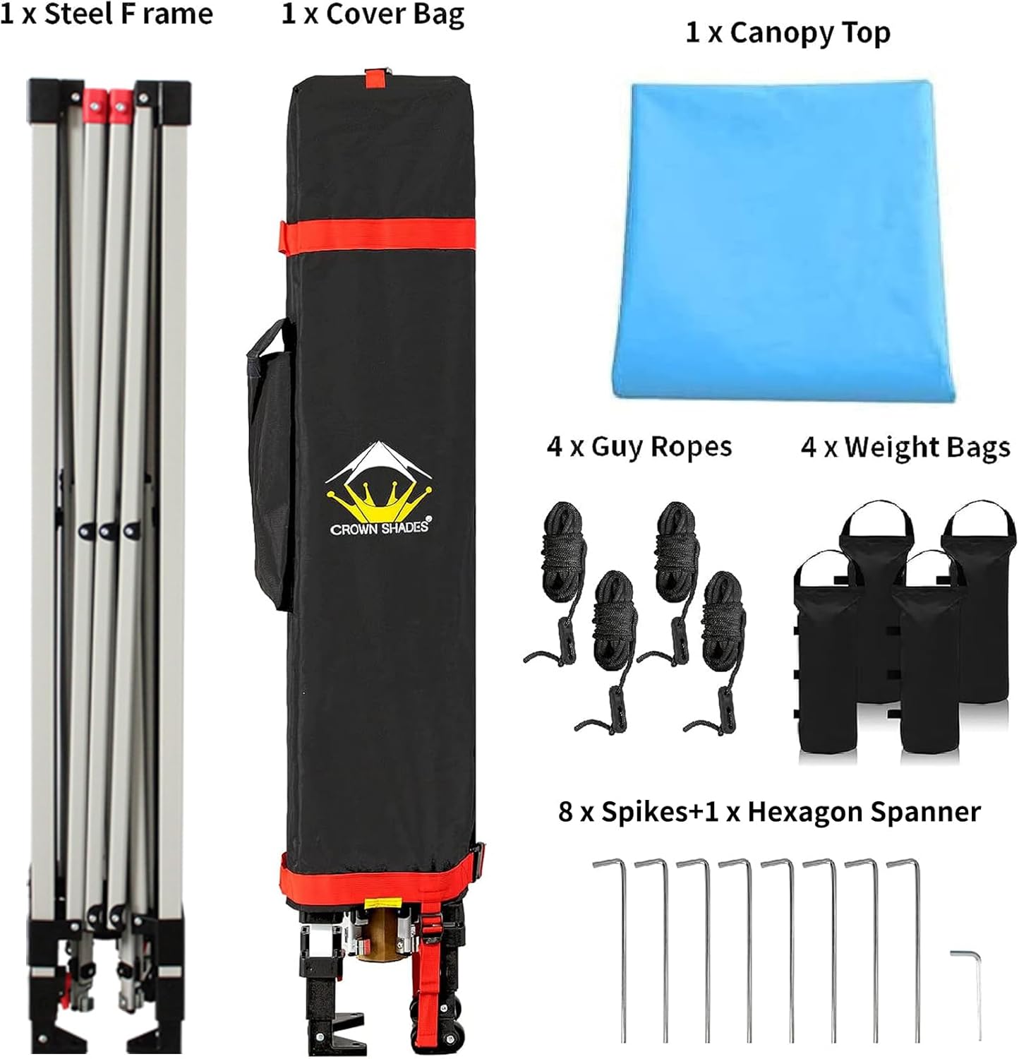 Crown Shades 10x10 Pop Up Canopy - Beach Tent with One Push Setup - Outdoor Sun Shade for Events, Parties, Camping - Gazebo with STO-N-Go Cover Bag, Silver Coated Top, 3 Height& 4 Sand Bags, Sky Blue