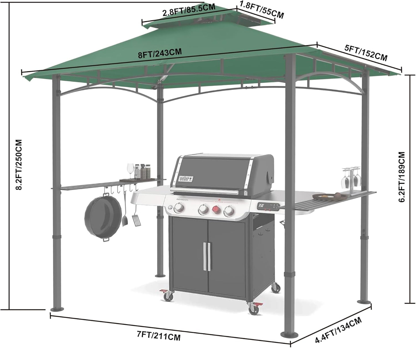 MASTERCANOPY 8 x 5 Grill Gazebo Outdoor BBQ Gazebo Canopy with 2 LED Lights (Forest Green)