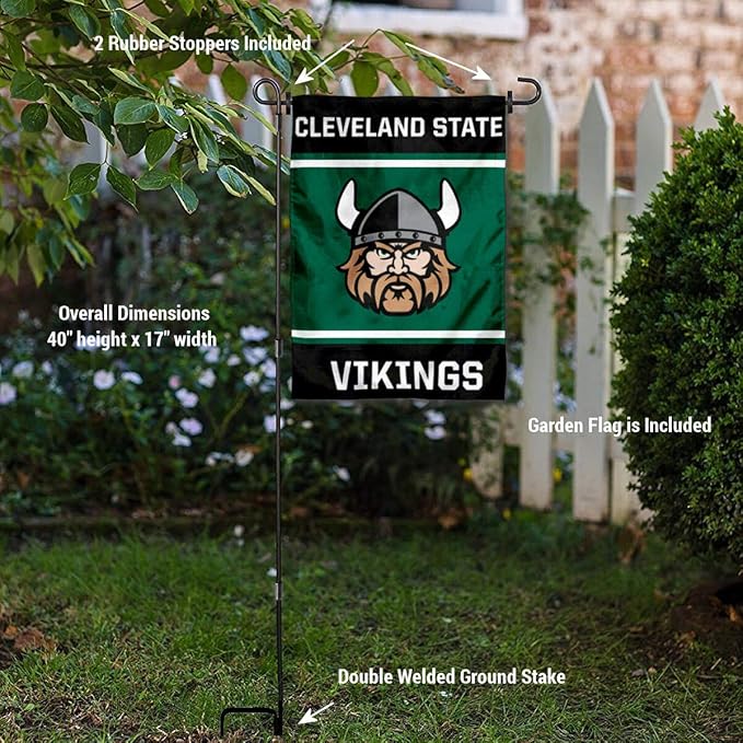 College Flags & Banners Co. Cleveland State Vikings Garden Flag with Stand Holder