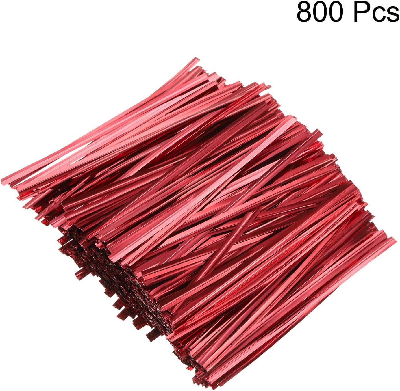HARFINGTON 800pcs Bag Twist Ties 4" Reusable Plastic Metallic Twist Ties Wire Cable Ties for Party Bread Candy Cake, Red