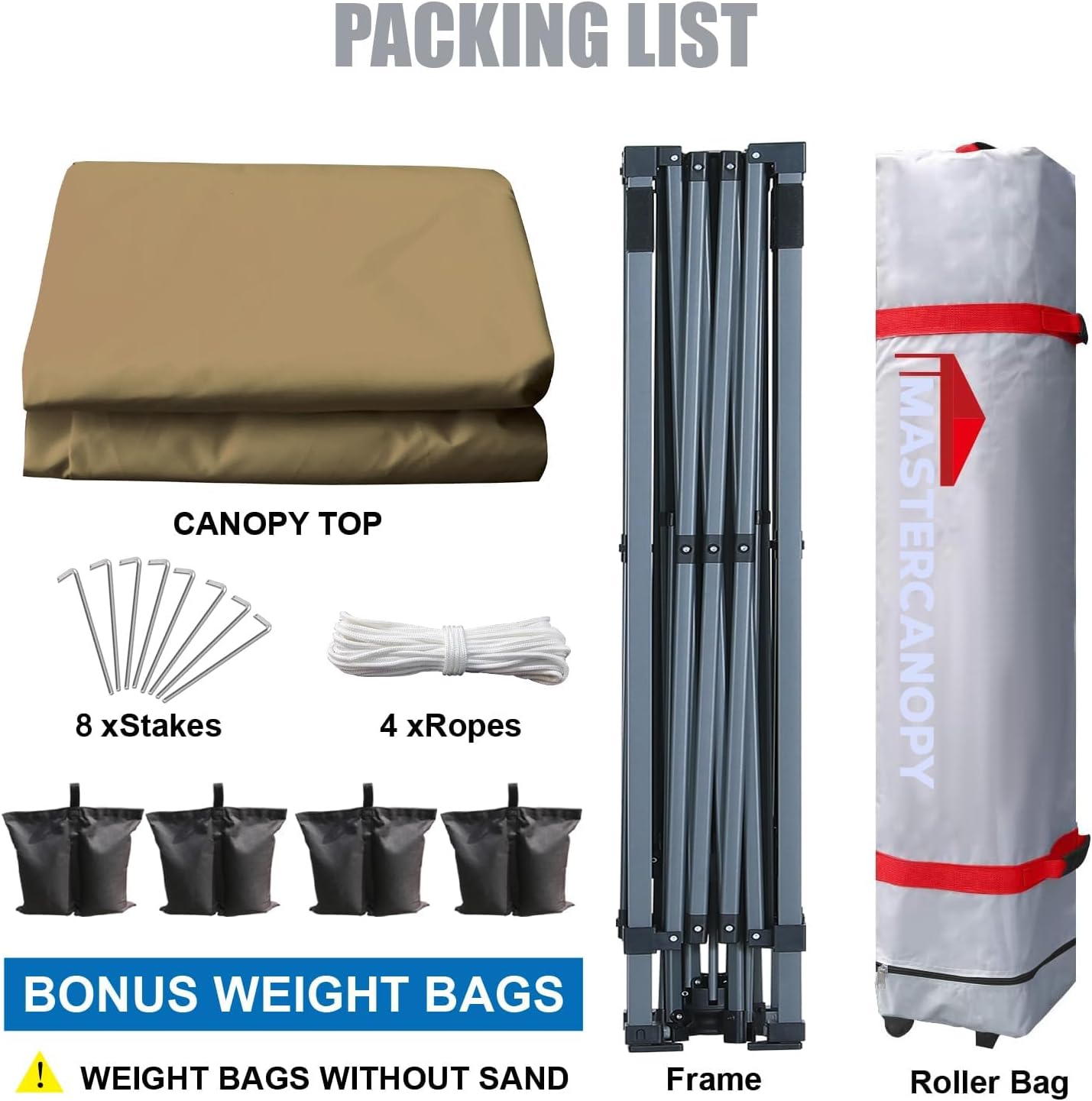 MASTERCANOPY Durable Pop-up Canopy Tent with Roller Bag (12x12, Khaki)