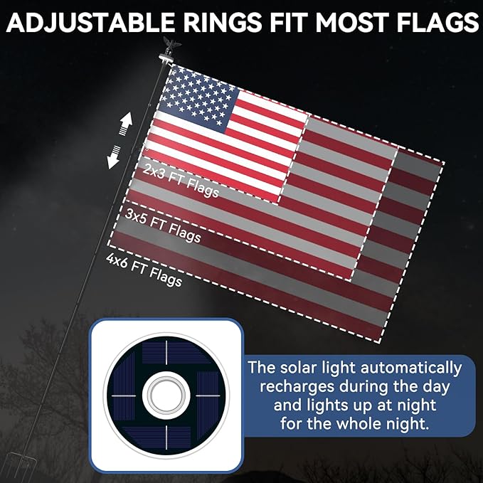 ZMTECH 10 FT Flag Pole Kit in Ground with 5 Pronges Base & Solar Light, Heavy Duty Flag Pole Holder with Metal Eagle Topper for Outside House Yard Garden Decor Residential Commerical(1 Pack,no Flag)