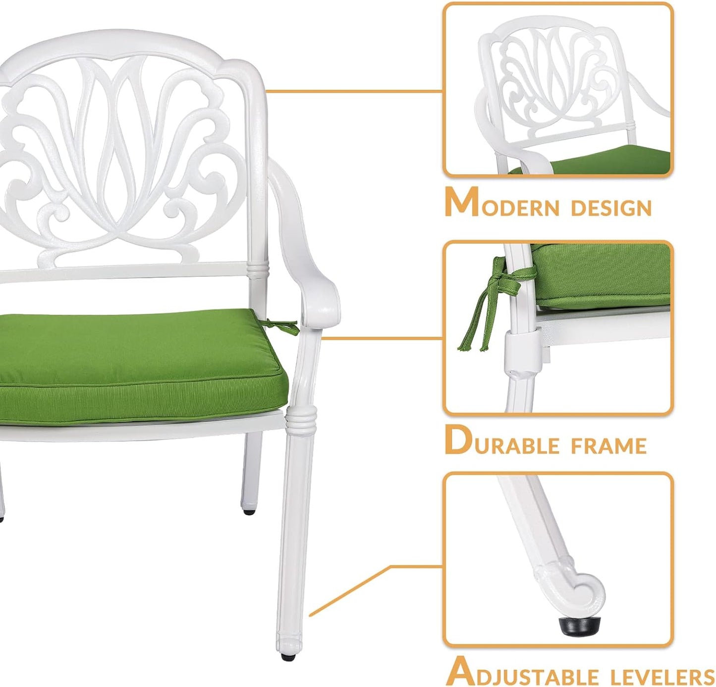 3-Piece Outdoor Patio Dining Set, All-Weather Cast Aluminum Patio Furniture Set for Backyard Garden Deck with 2 Cushioned Chairs and 35.4” Round Table, 2" Umbrella Hole, White