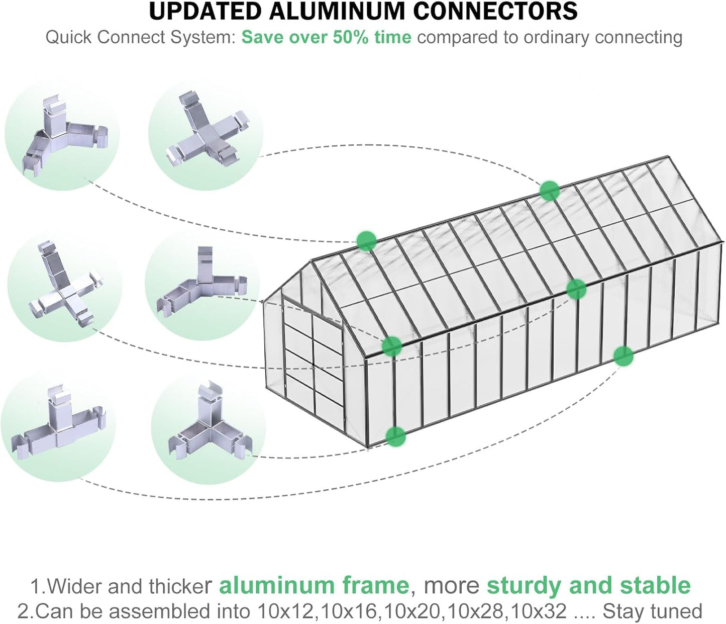CDCASA 10x28 FT Greenhouse for Outdoors,Large Easy Assembly Thicker Aluminum Polycarbonate Greenhouses w/6 Windows, Double Door, Walk-in Green House for Outside,Patio,Backyard,Garden