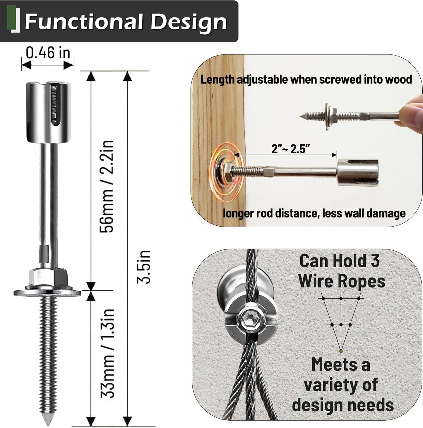 Wire Trellis for Climbing Plants Outdoor, 12-Set Wall Trellis Kit for 5/64"(2mm) Wire Ropes, T316 Espalier System for Fence and Garden DIY Projects (Hubs Only, Without Cable)