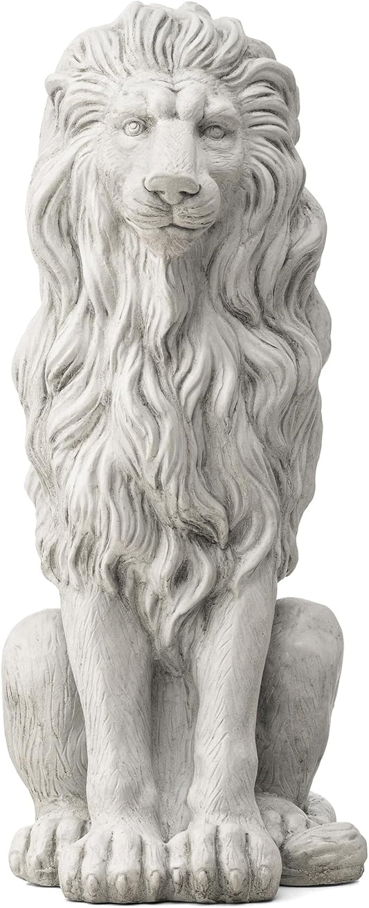 Glitzhome Guardian Sitting Lion Garden Statue MGO Outdoor Decoration, 27.75" H, White