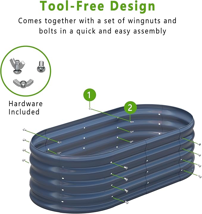 KFN 2PCS 4x1.8x1FT Galvanized Raised Garden Bed,Raised Garden Bed Kit-Oval Metal Vegetable Box,Large Planter Flower Boxes Outdoor,Planting for Vegetables,Flower,Herb,Grey,0.7mm