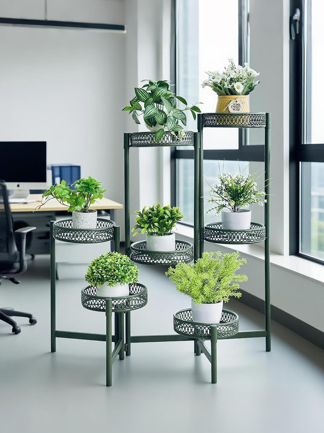7 Tier Metal Corner Plant Stand Indoor Outdoor, Folding Tall Plant Rack, Heavy Duty Wrought Iron Flower Pot Stand, Planter Display Rack for Living Room Balcony Garden Patio - GreenFlower