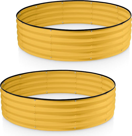 Round Galvanized Raised Garden Bed // 4×4×1 ft (2-Pack) Galvanized Raised Garden Beds Outdoor for Gardening, Vegetables, Flowers // Patented Tool-Free Design Round Planter (Yellow)