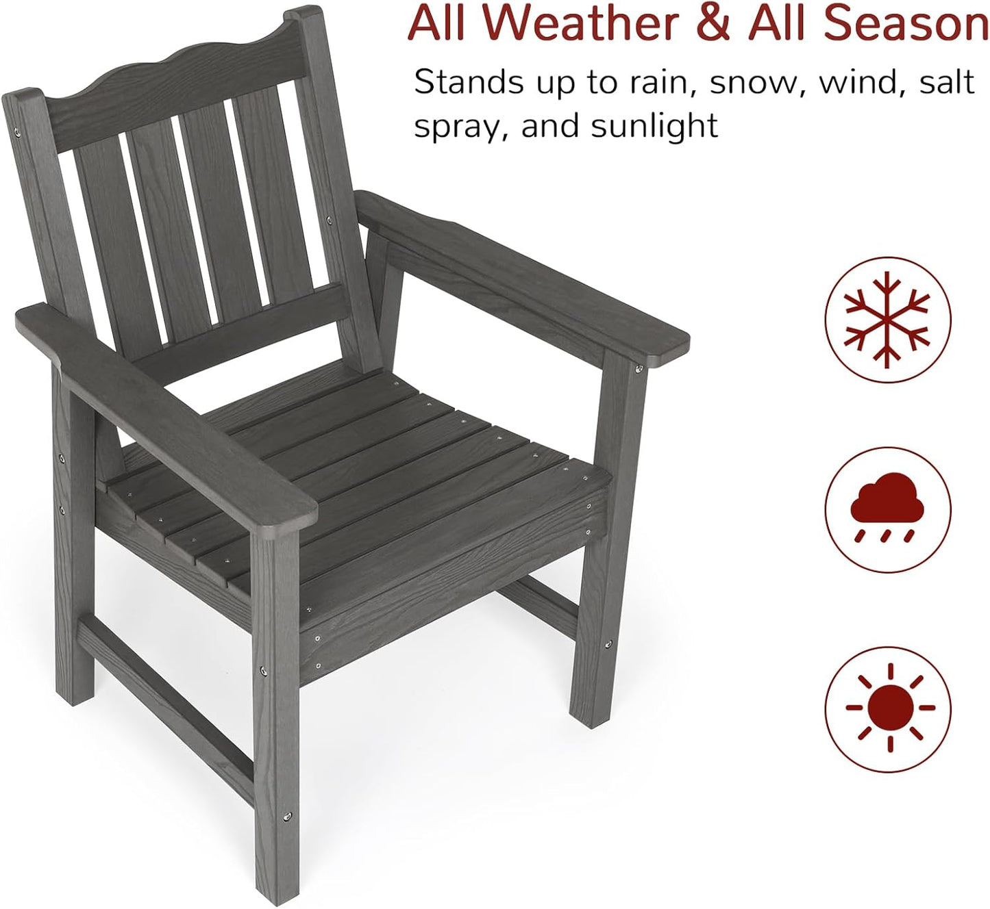 Stoog 3 Piece Outdoor Bench & Outdoor Chairs Set, All-Weather HIPS Patio Furniture Set, Include 1 Patio Bench and 2 Patio Chairs, Grey