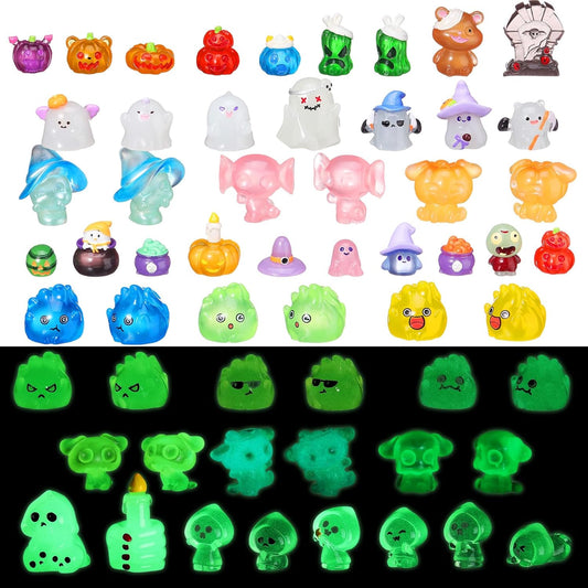 58 Pcs Halloween Luminous Mini Toys Glow in Dark Tiny Resin Figures Set Fairy House Diorama Accessories Ornament for Garden Dollhouse Craft DIY (Pumpkin)