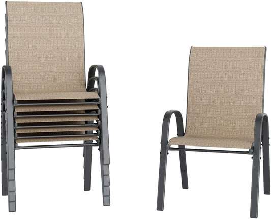 UDPATIO Patio Chairs Set of 8, Stackable Outdoor Dining Chairs with High Back, Breathable Textilene Fabric Outdoor Chair All Weather, 350LBS Capacity for Garden, Backyard (Brown)