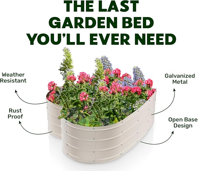 Galvanized Raised Garden Beds Outdoor // Planter Raised Beds for Gardening, Vegetables, Flowers // Large Metal Garden Box (White) // Tool-Free Assembly