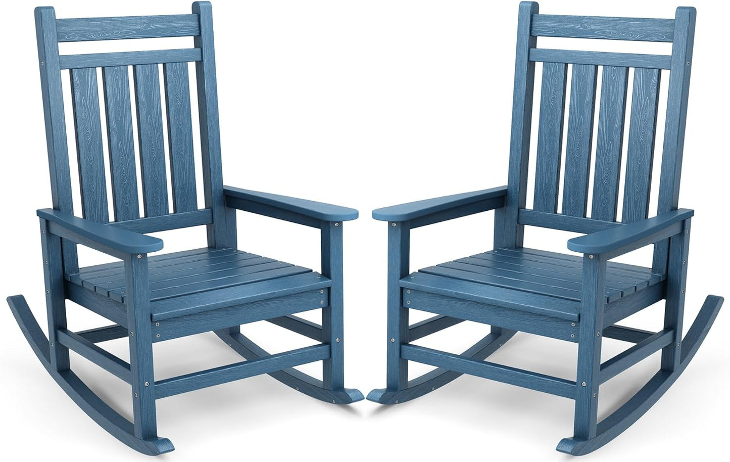 SERWALL Oversized Outdoor Rocking Chair Set of 2, HDPE Rocker for Adults, Patio Rocking Chairs for Porch, Blue