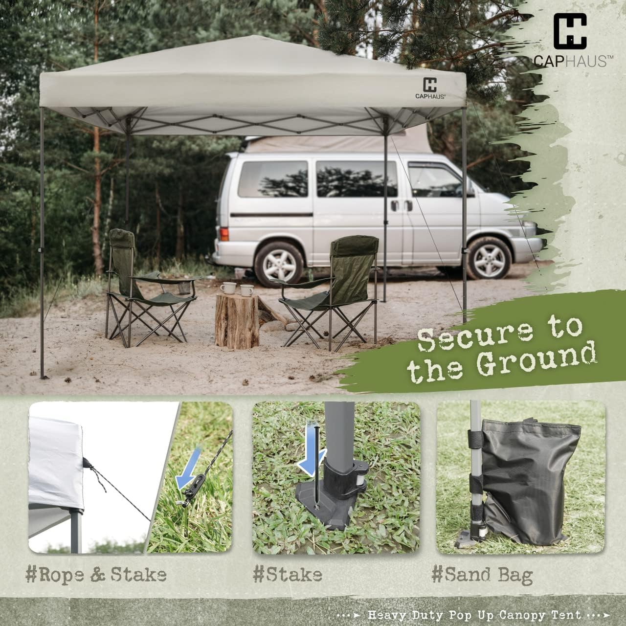 CAPHAUS 12ft x 12ft Patented One-Push Pop Up Outdoor Canopy Tent, Heavy-Duty Commercial Grade w/Central Lock, Portable and Instant Folding Shelter with Wheeled Carry Bag and Weight Bag, Dark Grey