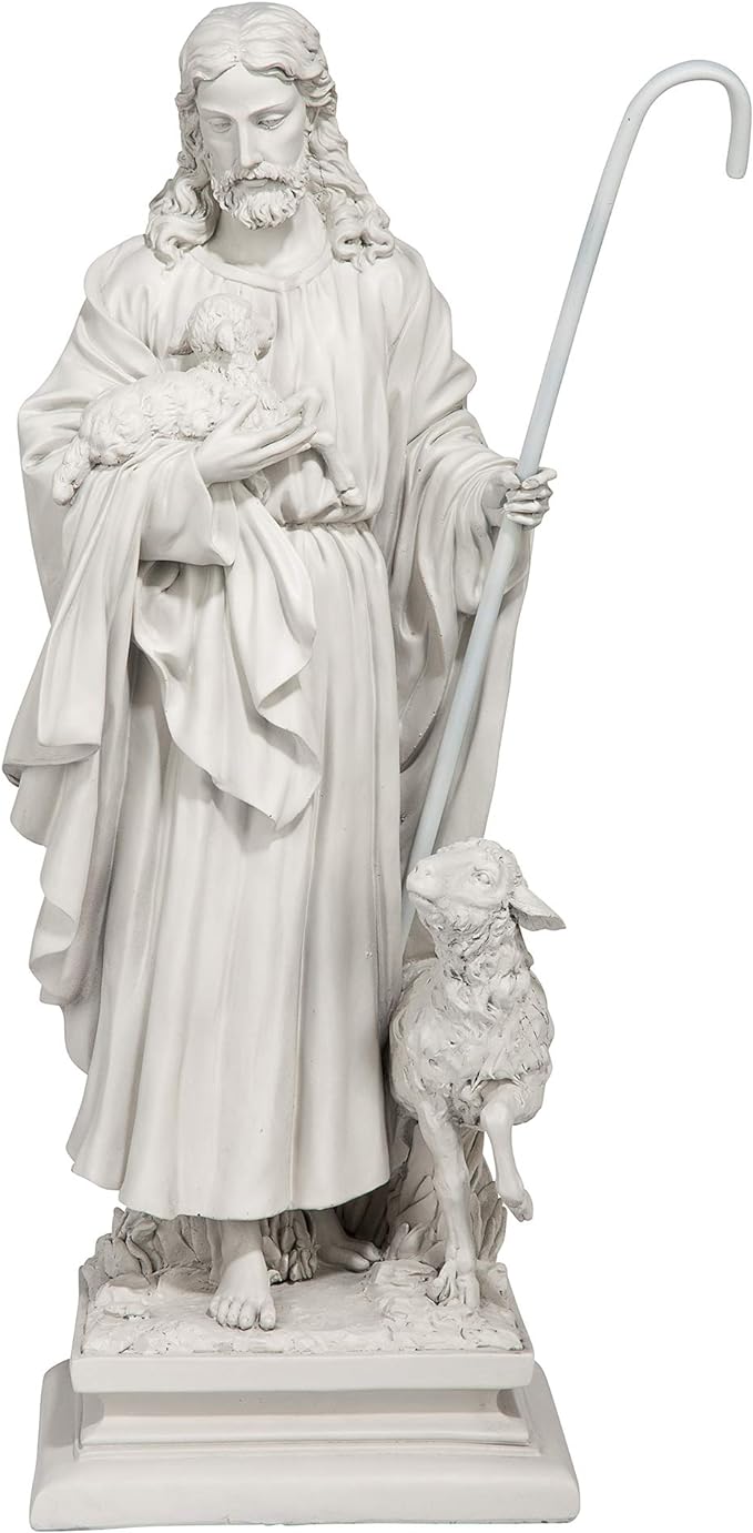Design Toscano EU1785 Jesus The Good Shepherd Religious Garden Statue, 12 Inches Wide, 8 Inches Deep, 28 Inches High, Antique Stone Finish