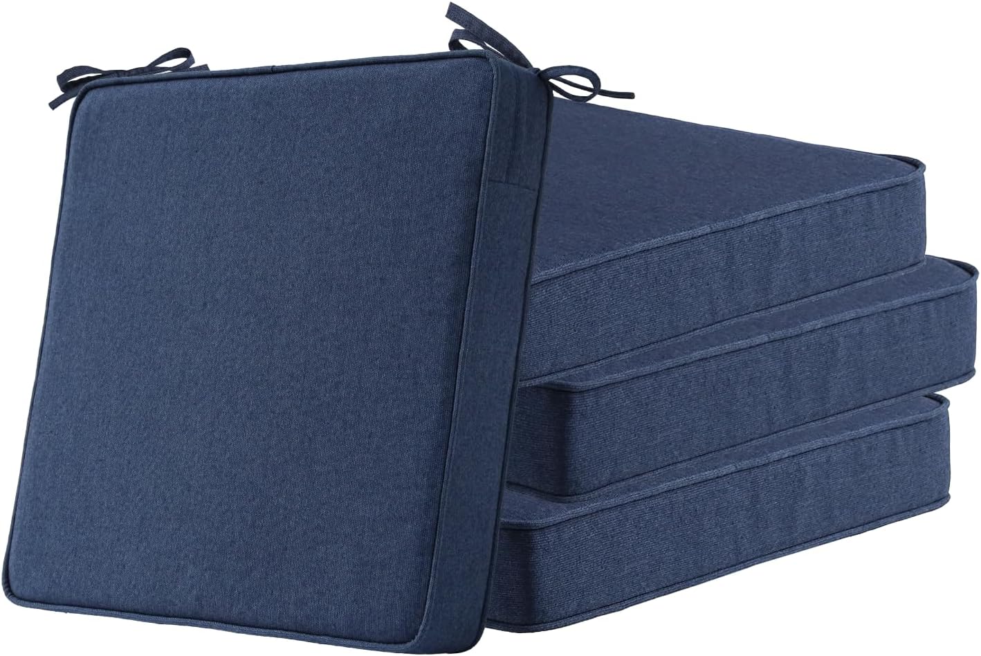 Sunbrella Square Corner Seat Cushions, 18.5" x 16" x 3", Set of 4, Indoor Outdoor Water Repellent Universal Chair Pads with Ties for Patio Furniture, Garden Dining Chairs, Specrtum Indigo