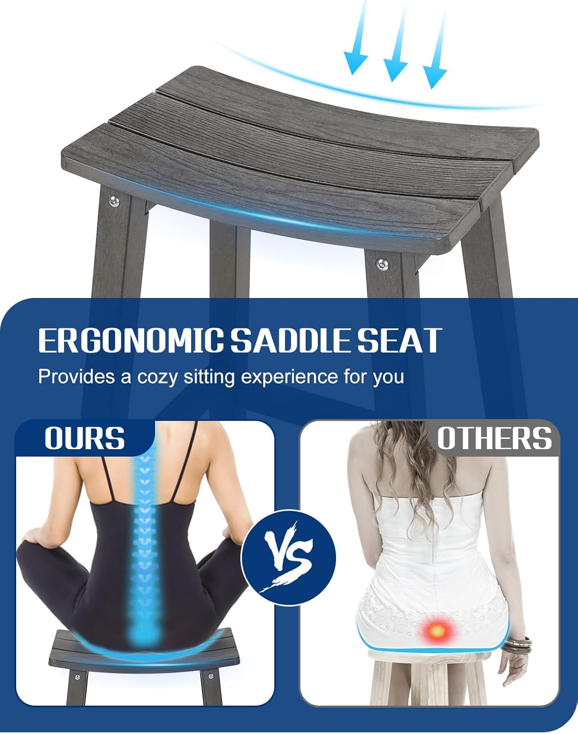 Weatherproof Bar Stools Set of 2, 28" Height Outdoor Bar Stools Holds up to 400 lbs, Saddle Seat, Bar Height Stools for Patio, Garden, and Kitchen Island, Gray