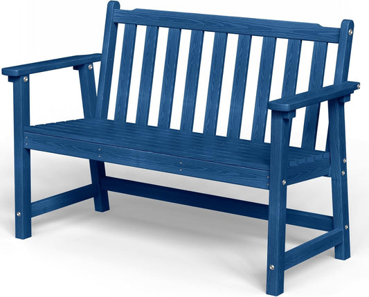 Outdoor Bench, 2-Person HDPE Garden Bench, All Weather Poly Patio Bench for Outdoors, Garden, Backyard, Porch and Park, 550 lbs Weight Capacity, Navy Blue
