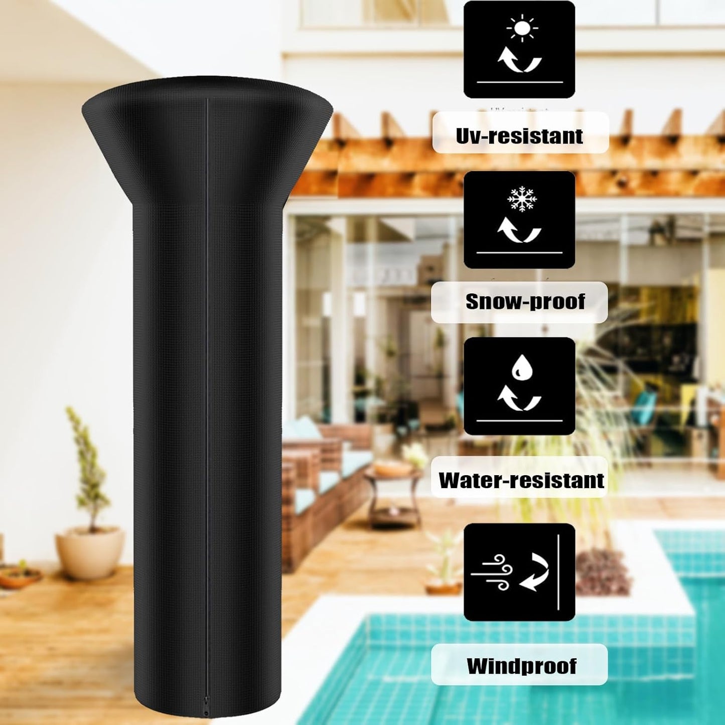 Siruiton Patio Heater Covers with Zipper & Air Vent, Waterproof, Dustproof, Wind & Snow-Resistant, 420D UV-Resistant, Black, 2 Pack (89" Height x 33" Dome x 19" Base)