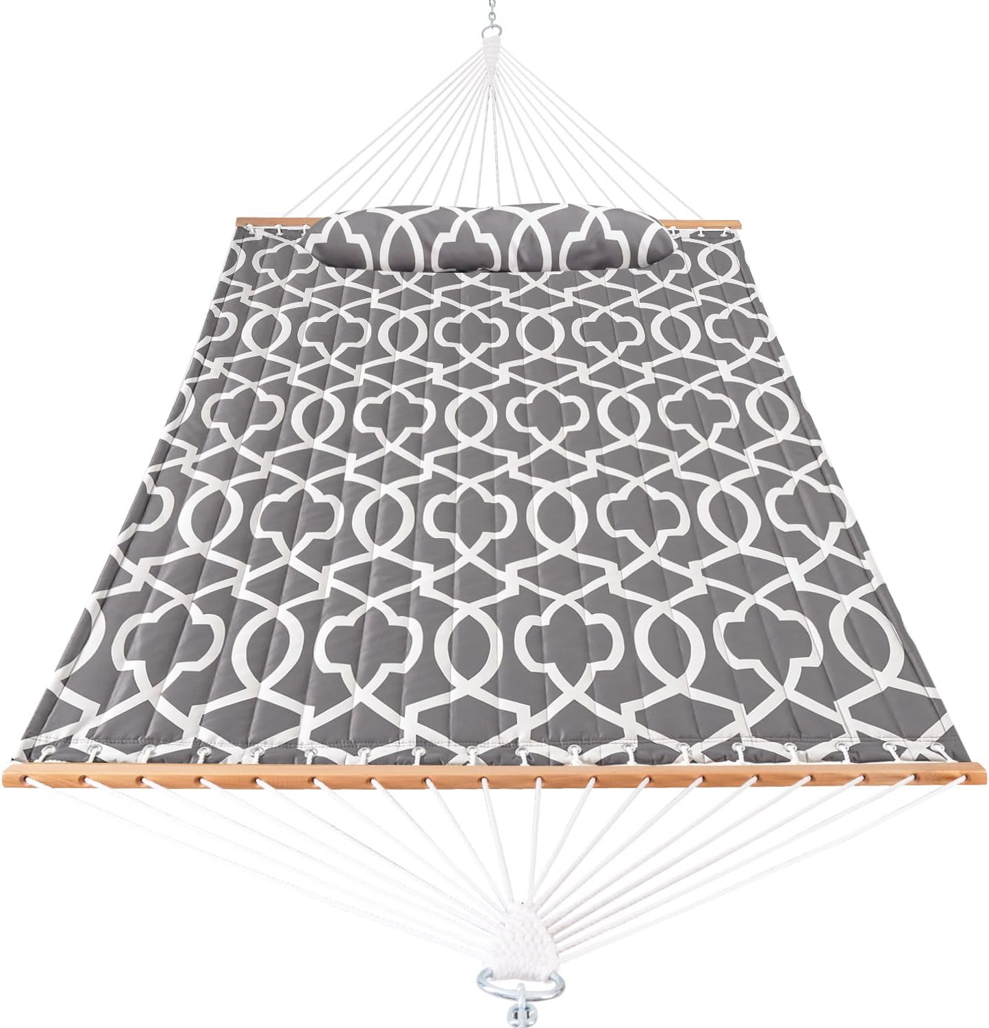 Lazy Daze Hammocks 12FT Quilted Fabric Hammock with Pillow, Double 2 Person Hammock with Spreader Bar for Outdoor Outside Patio Garden Yard HMQF-001GF