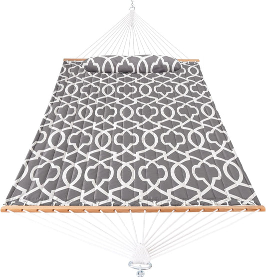 Lazy Daze Hammocks 12FT Quilted Fabric Hammock with Pillow, Double 2 Person Hammock with Spreader Bar for Outdoor Outside Patio Garden Yard HMQF-001GF
