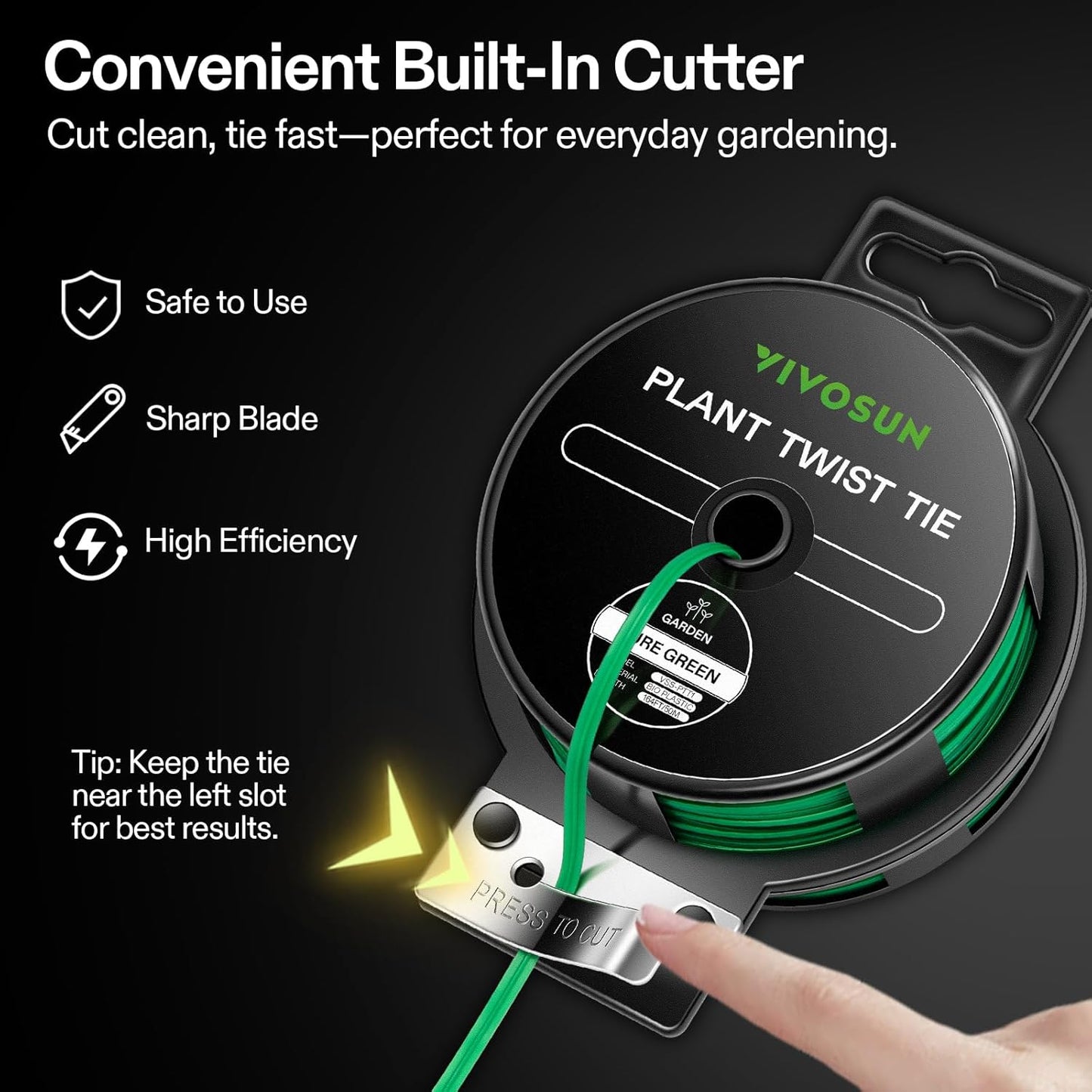 VIVOSUN Twist Ties, 164 ft (50m) PE-Coated Green Plant Ties with Cutter, Reusable & Flexible Tomate Ties for Plant Support, Indoor Outdoor Gardening, Cable Management, Home Office Organization