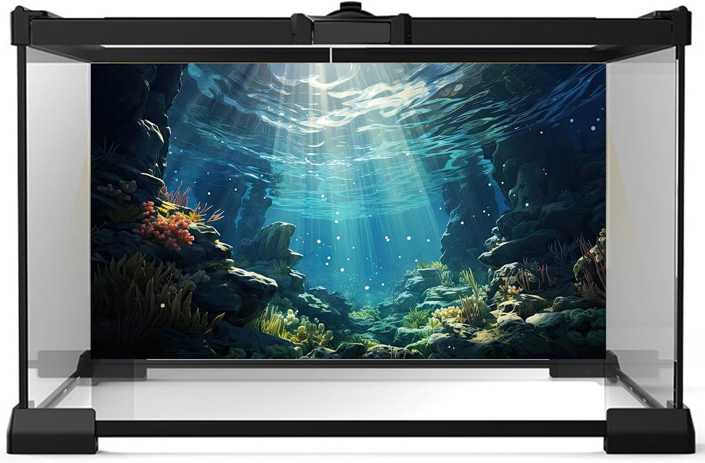 Underwater Aquarium Background Corals and Tropical Fish Terrarium Backdrop Rock Aquatic Plants Sunlight Rays Fish Tank Background Tank Aquarium Wallpaper Poster Decor 24x12in