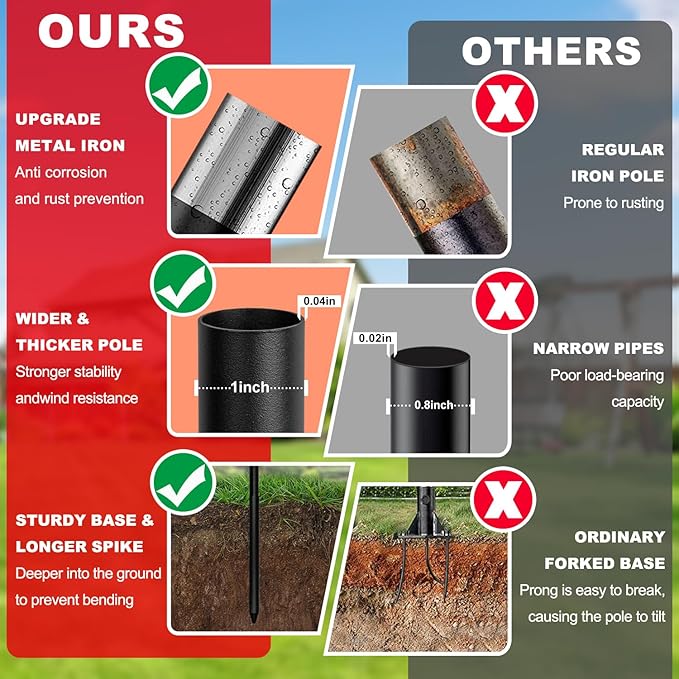 XIFAN Flag Pole Kit for Outside, 10 FT Heavy Duty Flagpole for Outdoor House in Ground, with Ground Spike for Garden Yard, Residential or Commercial