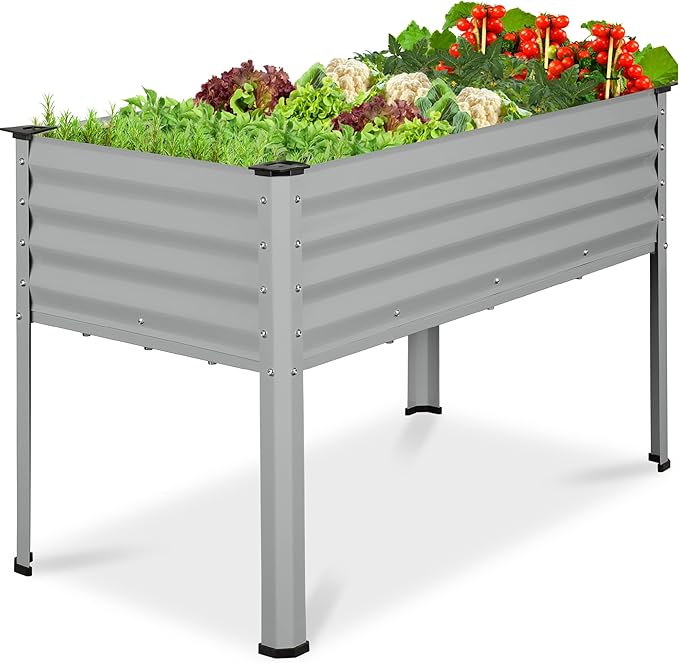 Best Choice Products 48x24x30in Galvanized Raised Garden Bed, Metal Elevated Planter Box, Vegetable Garden for Backyard, Patio, Balcony - Moonlight Gray