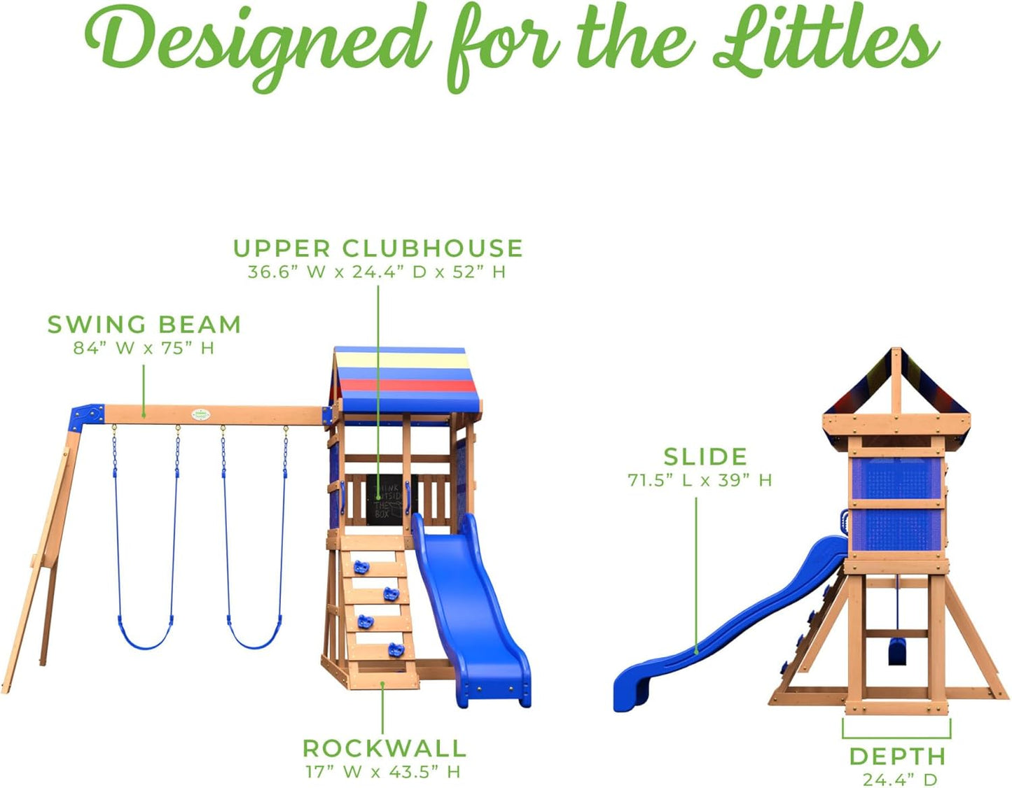 Backyard Discovery Bay Pointe Cedar Wood Swing Set with Wave Slide, Play Deck, Rock Wall Ladder, Belt Swings, Chalkboard, Canopy Roof, Outdoor Playset