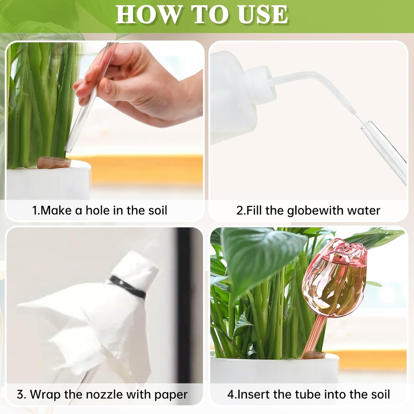 2Pcs Tulips Self Plant Watering Globes, Glass Self Watering Planter Insert, Automatic Plant Waterer Devices Indoor Outdoor (Pink)