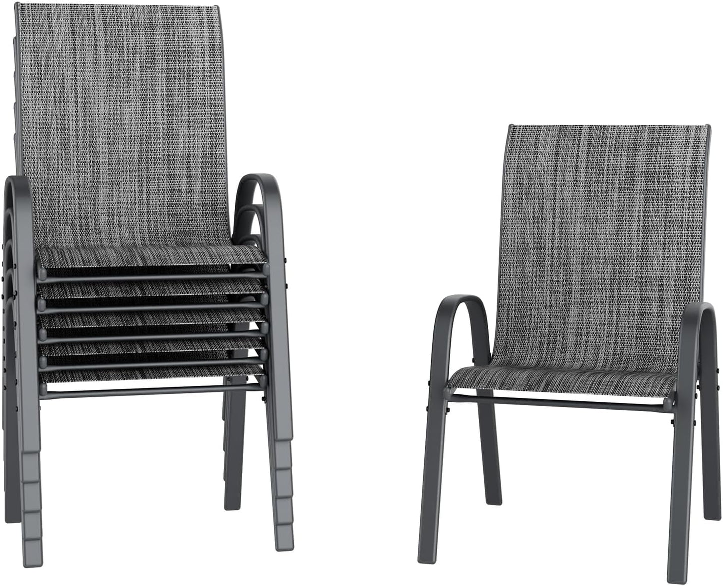 UDPATIO Patio Chairs Set of 6, Stackable Outdoor Dining Chairs with High Back, Breathable Textilene Fabric Outdoor Chair All Weather, 350LBS Capacity for Garden, Backyard (Dark Grey)