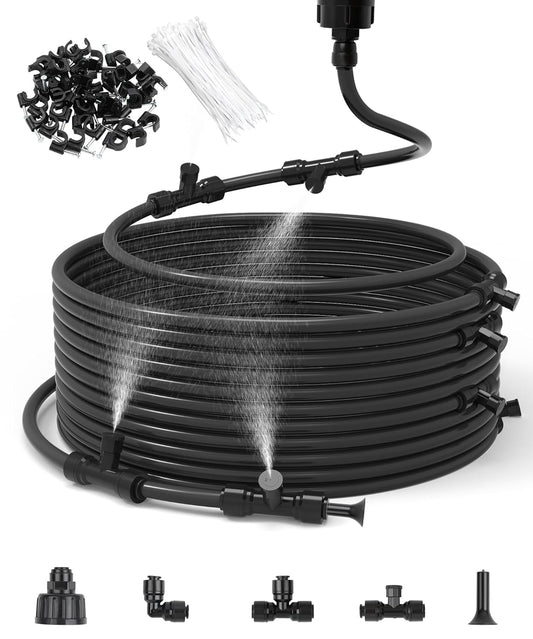150FT Misters for Outside Patio Misters for Cooling (55 Mist Nozzles) Outdoor Water Patio Hose Greenhouse Mister System Outside Mist Backyard Trampoline for Waterpark Watering Misters for Cooling