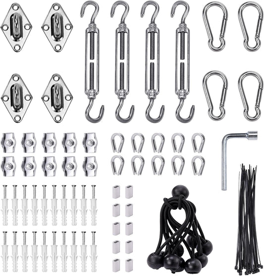 Shade Sail Hardware Kit 6 inch turnbuckles for Triangle Rectangle Sun Shade Sail Outdoor Installation turnbuckles for Cables Wire for Outdoor,Garden,Kitchen,Craft,118PCS