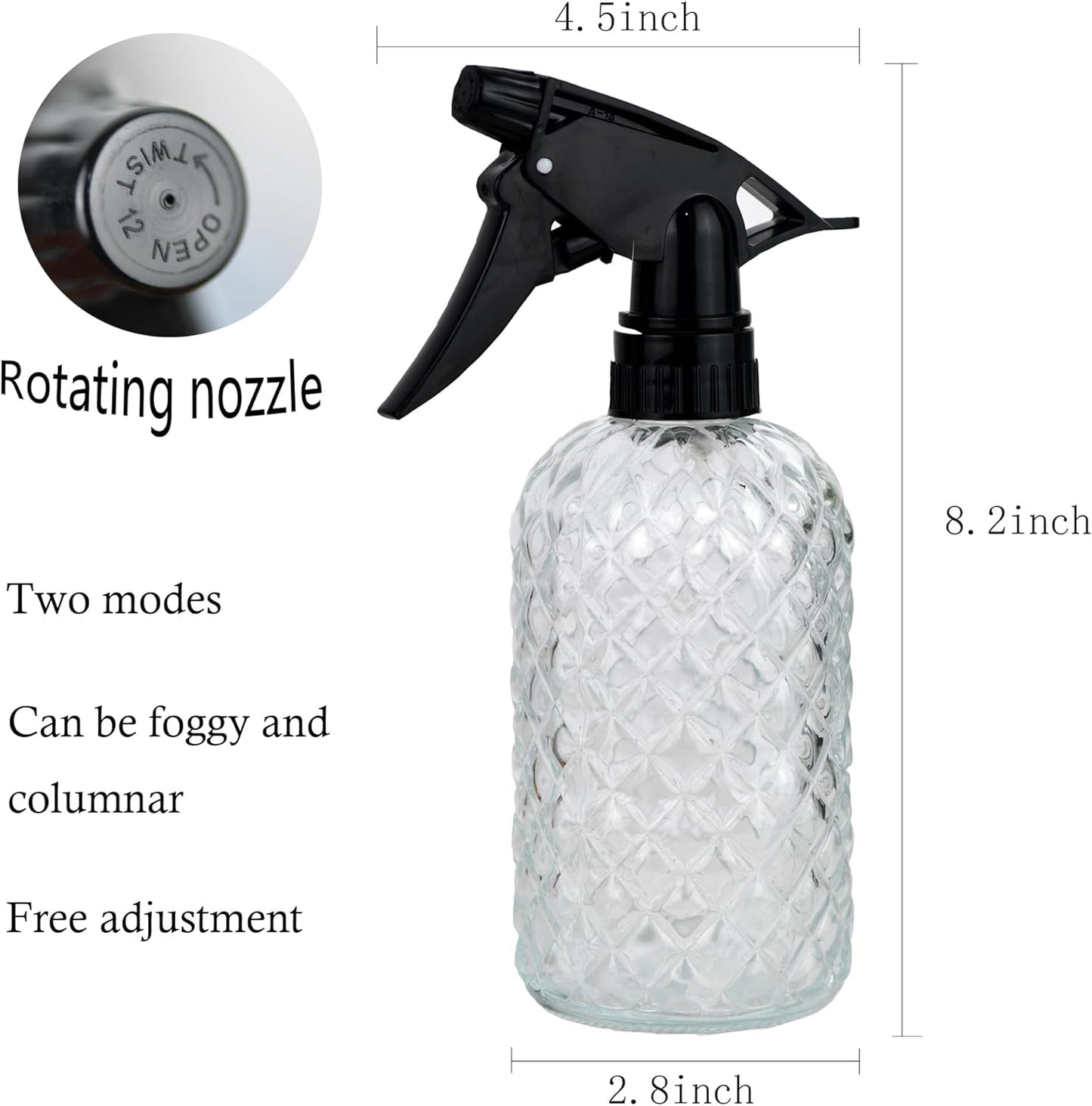 Glass Handheld Spray Bottle - 12oz Refillable Bottle ，Adjustable Nozzle Watering Can for Garden Plants Cleaning Solutions (Clear)