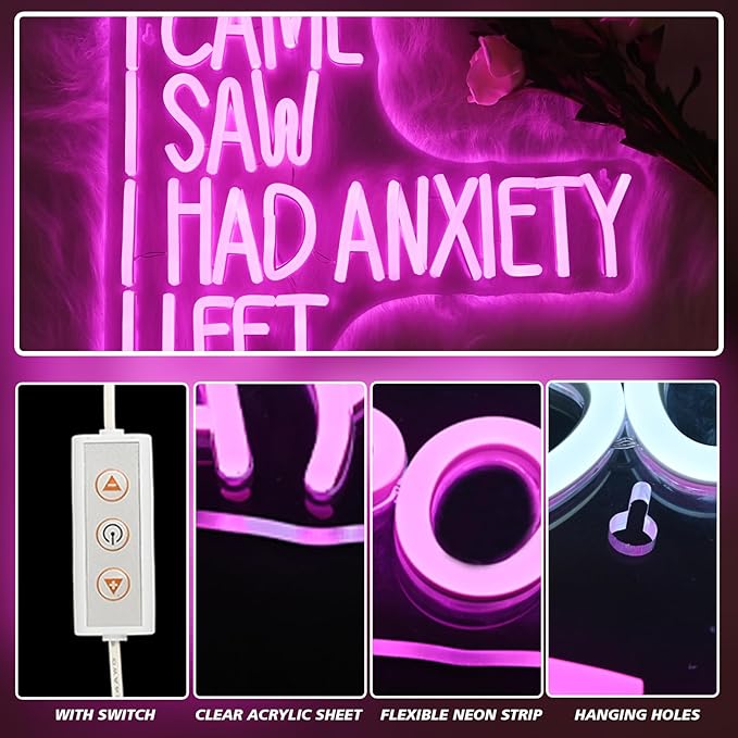 CAME SAW HAD ANXIETY LEFT Neon Sign Wall Decor, Neon Light for Christmas Party Bar Home Christmas Decorations Family Gifts