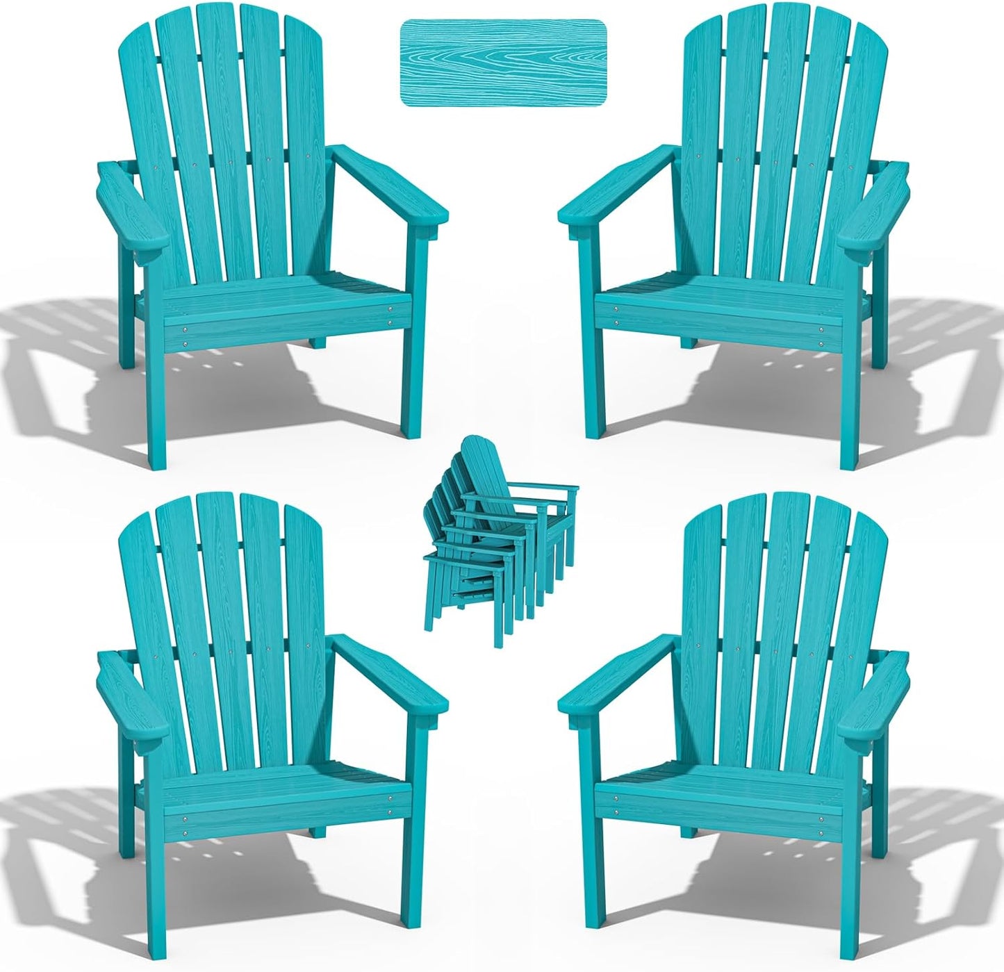 Stackable Adirondack Chair Set of 4, HDPE Outdoor Patio Chair - Durable and Space Saving, Suitable for Porches, Lawns or Garden, Aruba