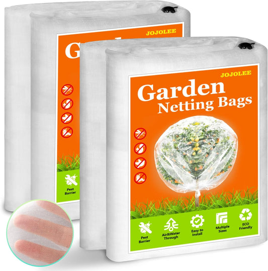 JOJOLEE Garden Blueberry Bush Netting Cover, 4Pcs 4.9 x 3.9FT Insect Bird Nettings with Zipper and Drawstring, Protective Plant Cover Mesh Net Bags for Fruit Trees, Tomatoes, Flowers