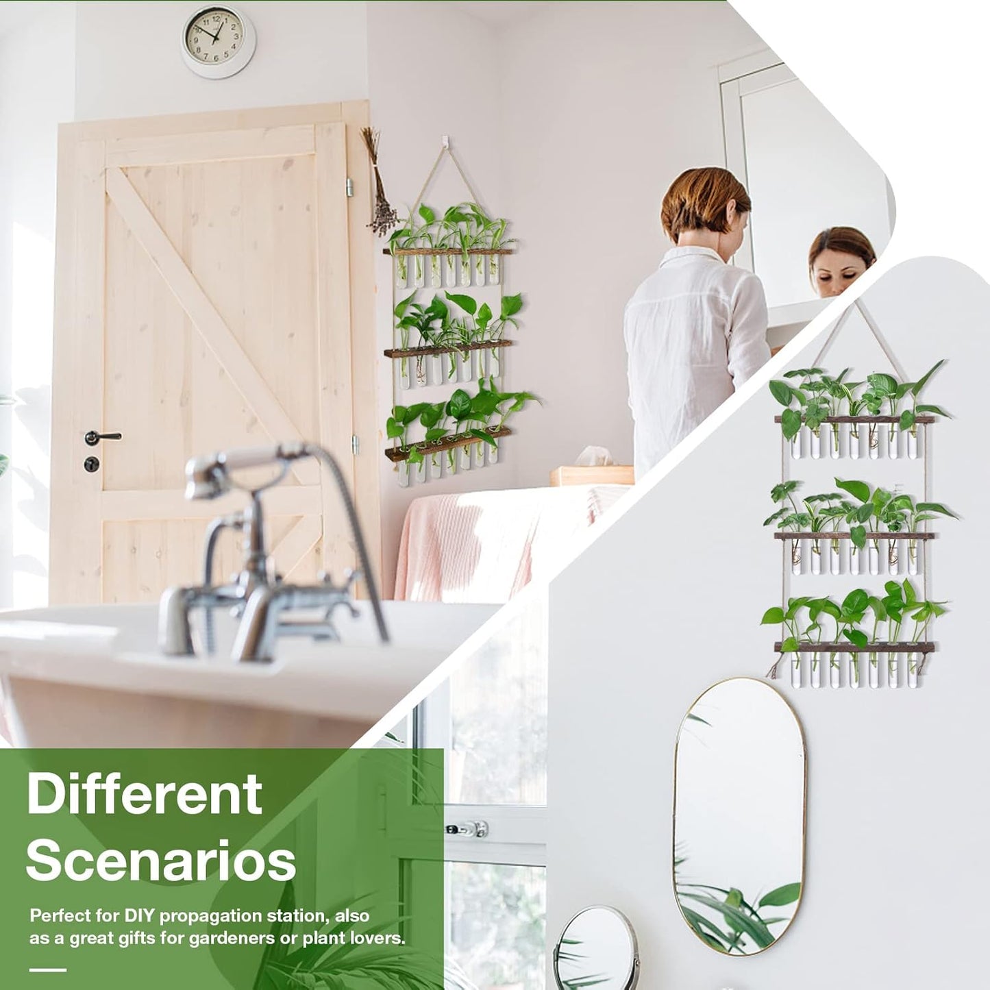 XXXFLOWER Wall Hanging Propagation Station with Wooden Stand 21 Glass Test Tubes 3 Tiered Planters Wall Terrarium for Home Office Plant Hanger Flower Vases Wall Decor Hydroponic Cuttings