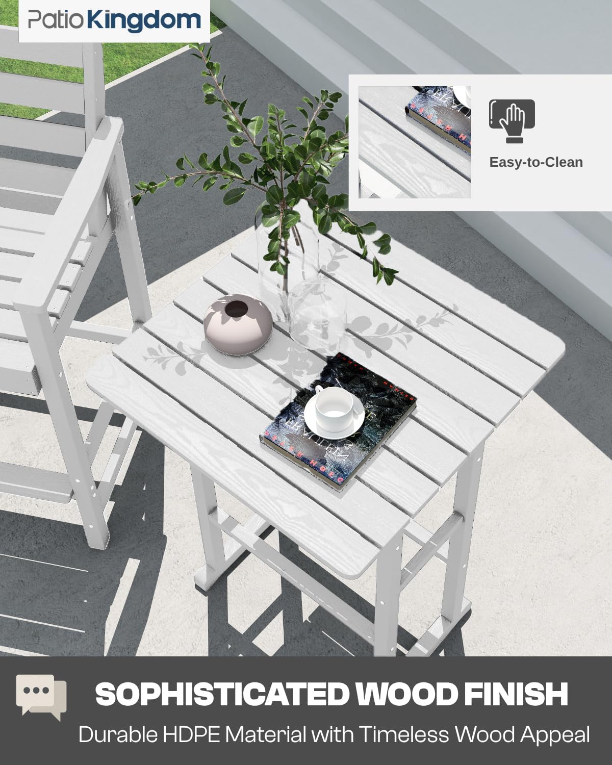 Outdoor Bar Set, 3-Piece HDPE Balcony Set with 2 Tall Adirondack Chairs and Bar Table, All-Weather Bar Height Stools for Patio, Backyard, Poolside (White)