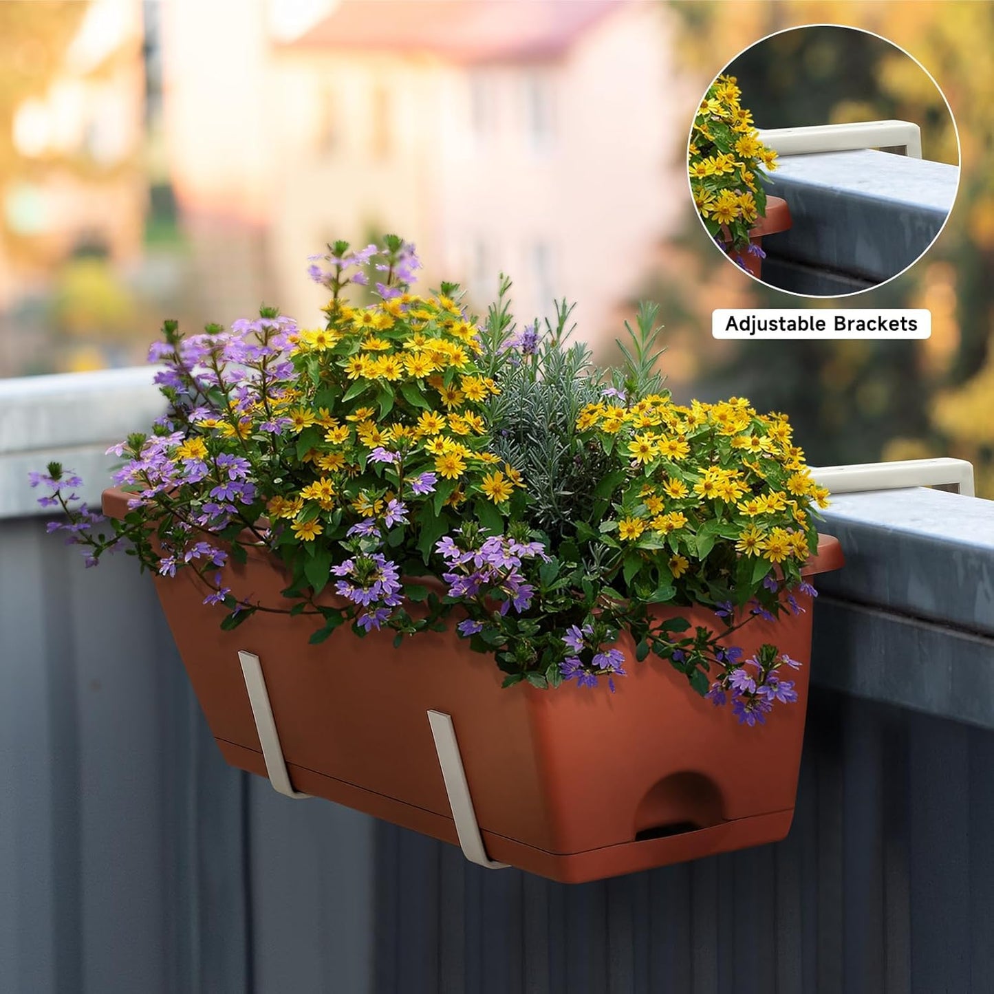 Railing Planter Boxes, Deck Hanging Planters for Railing, 16.9 Inch Railing Hanging Planter, Balcony Planters Railing Hanging, Red and White (WR4)