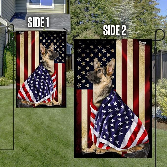 FLAGWIX German Shepherd Flag - Outdoor German Shepherd Decorations, Garden Flag (11.5" x 17.5"), Heavy-duty Canvas German Shepherd Patriot Flag Double Sided Garden Flag