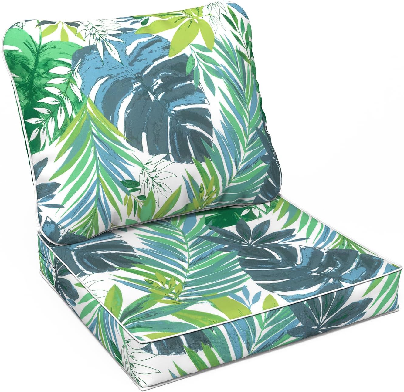 LVTXIII Outdoor Deep Seat Cushion Patio Seat and Back Cushion Set Seasonal Chair Cushion for Dining Arm Chairs, Wicker Chairs and Garden Furniture Decoration, 22"x22"x4", Islamorada Blue Green