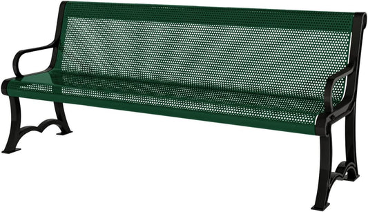 Coated Outdoor Furniture Heavy-Duty Outdoor Bench Thermoplastic Coated, Punched Steel, Commercial-Grade Garden Bench, Made in America (Portable with Back, 4 Ft, Green)