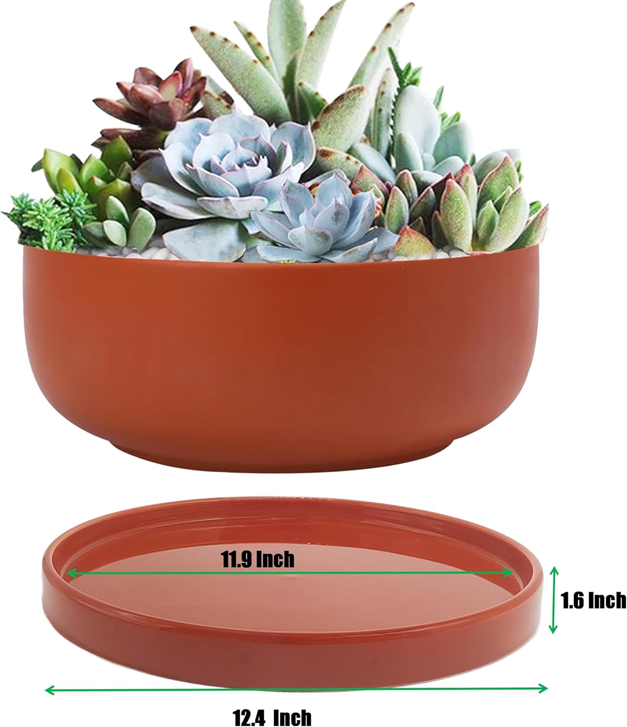 Ceramic Plant Saucer Pot Tray 12.5 Inch, Planter Saucers 6 7 8 9 10 11 12 15 Inch, Durable Sturdy Flower Drainage drip Water Tray for Glazed Pots Base (12.5 Inch- Red Terracotta)