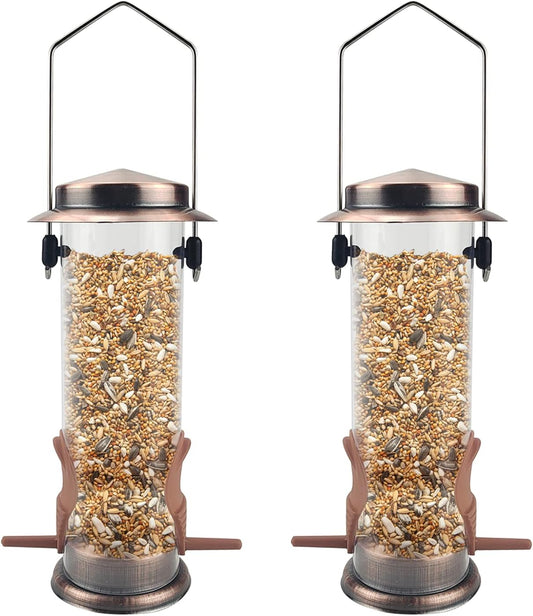 MIXXIDEA Wild Bird Feeders for Outdoors Hanging 2 Pack Stainless Steel Tube Bird Feeder, Water Resistant Finch Bird Feeder for Garden Backyard Decoration Attractive Metal Thistle Feeder (Copper)