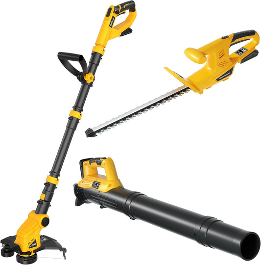 Cordless Hedge Trimmer+String Trimmer+Leaf Blower Combo Compatible with Dewalt 20v Max Battery(Tool Only), Cordless Weed Wacker & Shrub/Bush Trimmer & Electric Leaf Blowers for Lawn Care, Garden, Yard